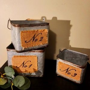 Set of 3 farmhouse inspired metal containers